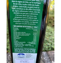 Huile d’olive AOP Sitia 0.3 – Extra vierge – Bidon 3L étiquette